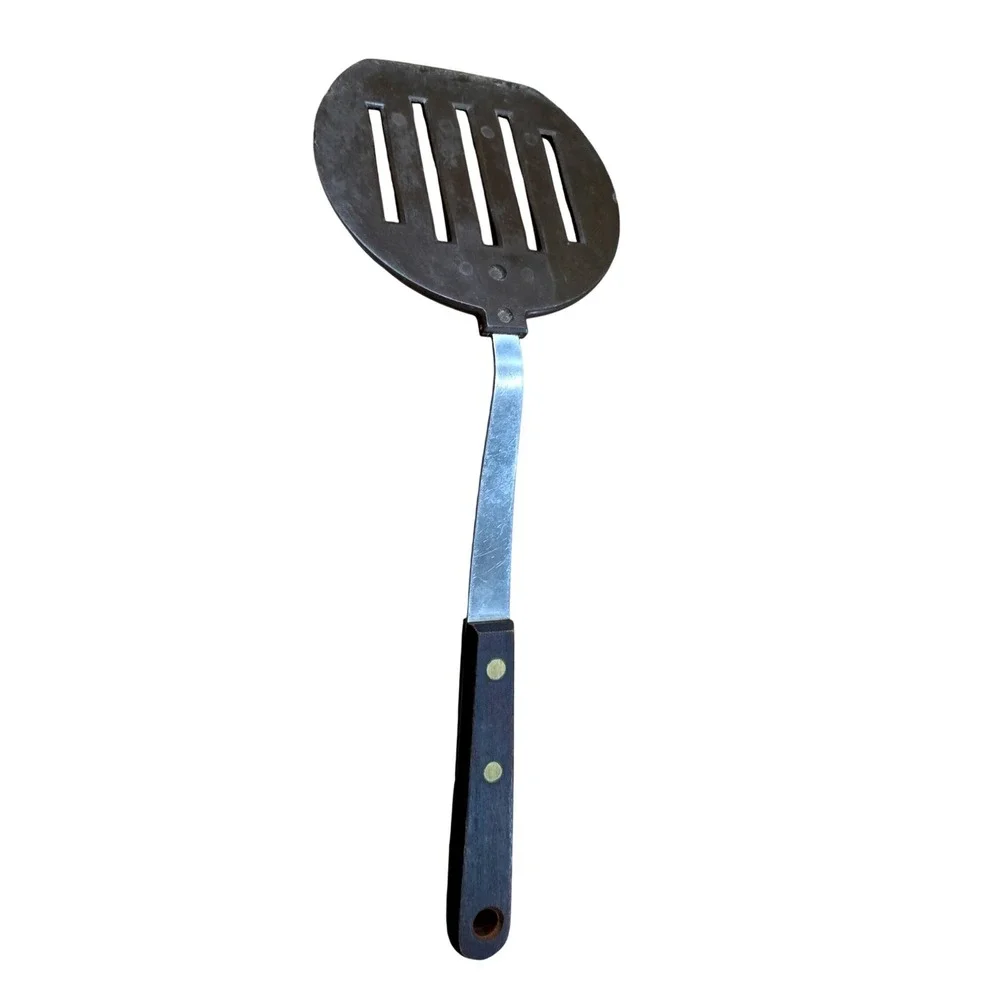 Robinson Stainless USA Vintage Spatula Brown Slotted Head‎ Wood Handle Riveted